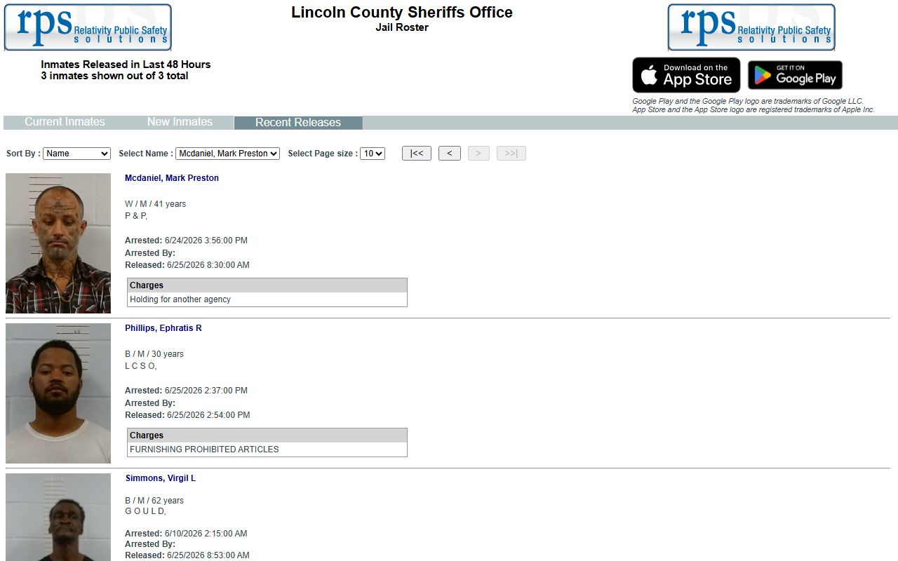 Lincoln County jail mugshots recent releases roster