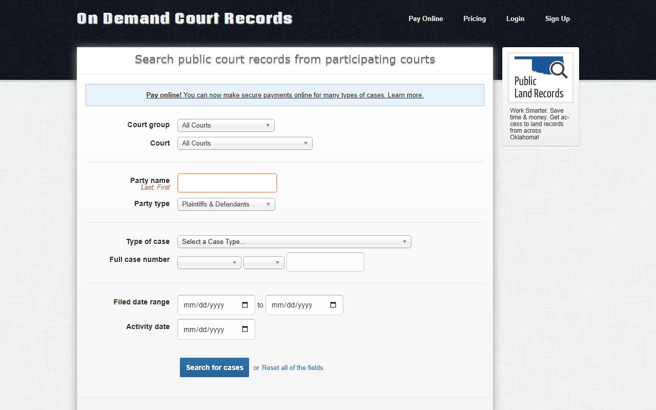 Lincoln County ODCR court records after arrest search fields